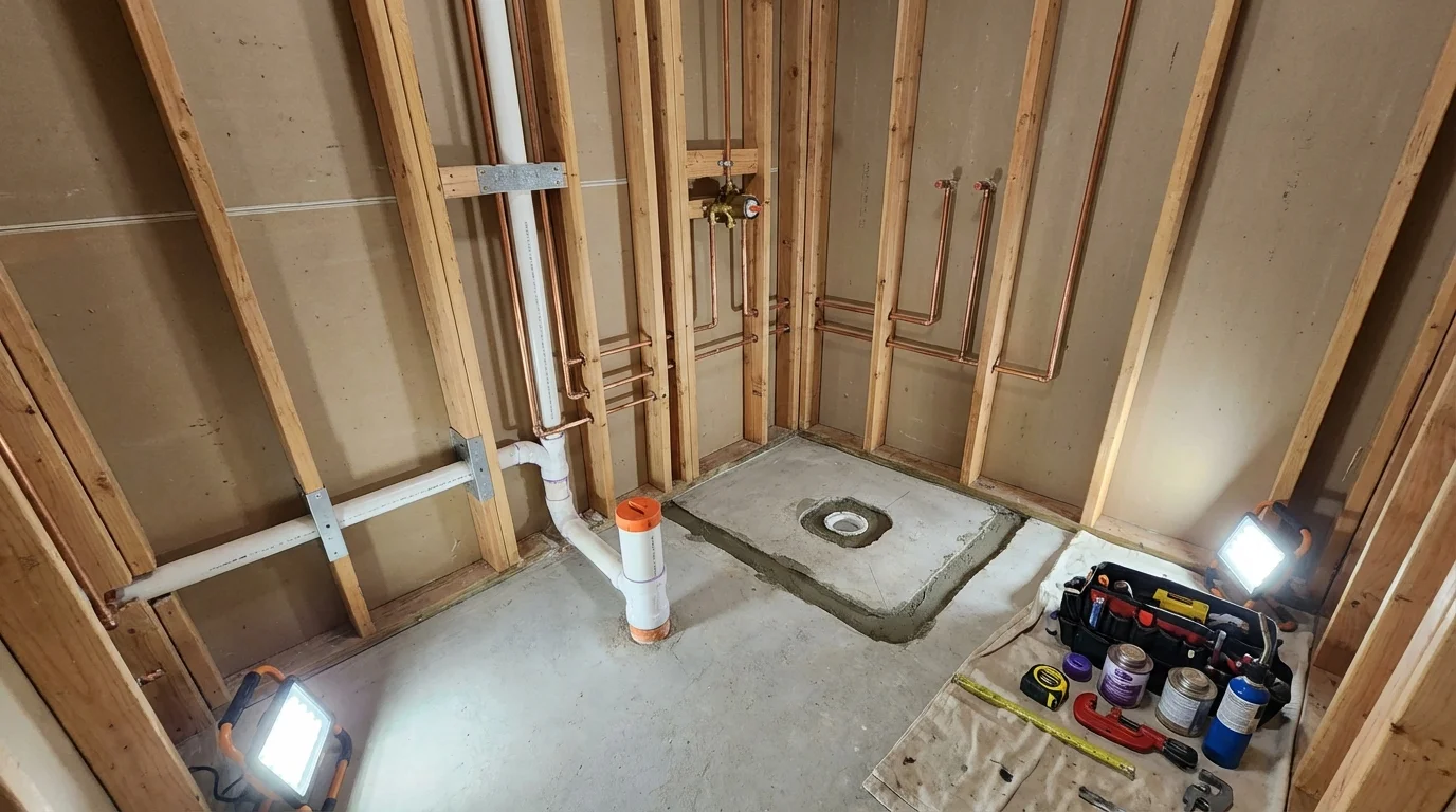 Bathroom rough-in plumbing during remodel by Johns Plumbing LLC in Garyville