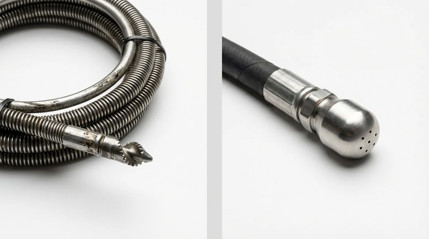 Drain snake cable and hydro jetting nozzle used for drain cleaning in Garyville, LA