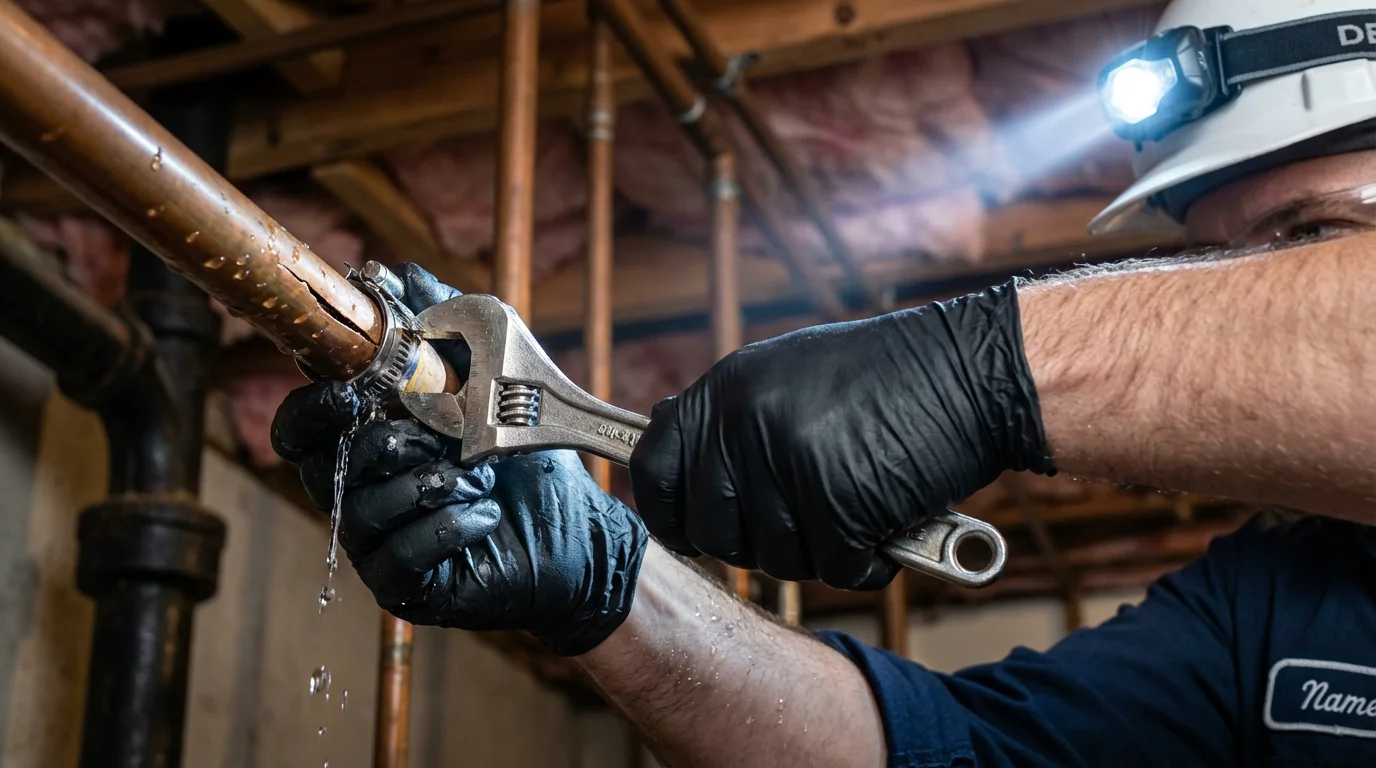 Emergency pipe clamp repair being performed by a Johns Plumbing LLC plumber in Garyville