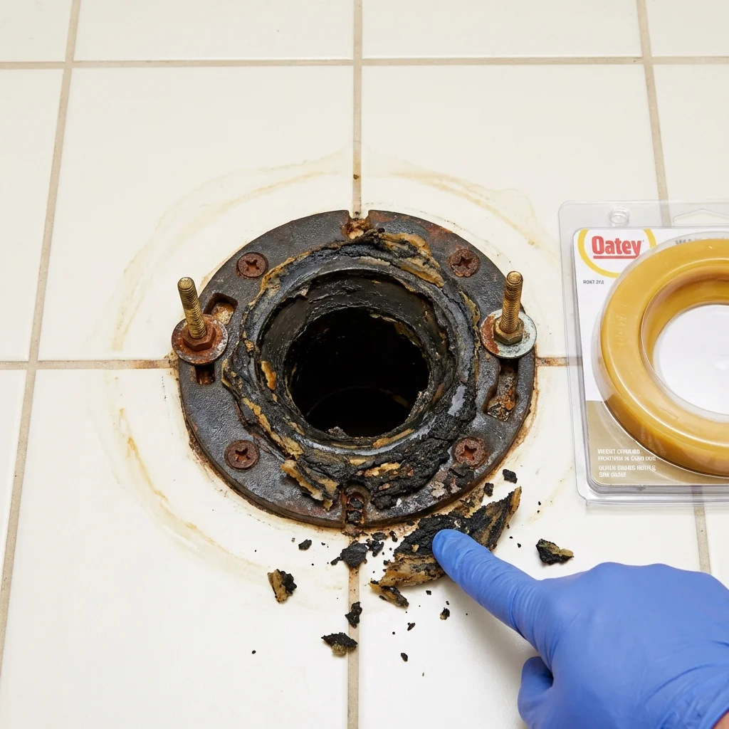 Failed wax ring showing water seepage at the base of a toilet in a Garyville, LA home