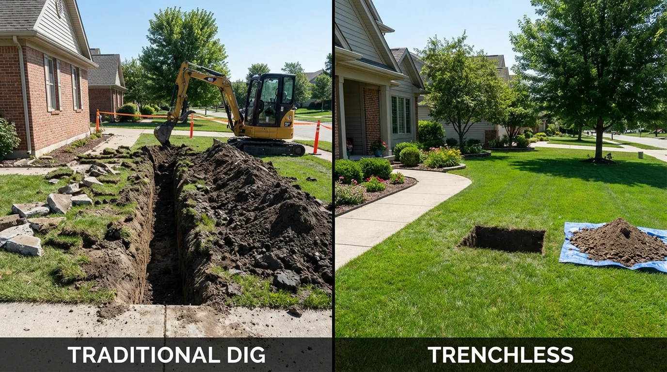 Trenchless sewer repair with minimal yard damage versus traditional excavation in Garyville, LA